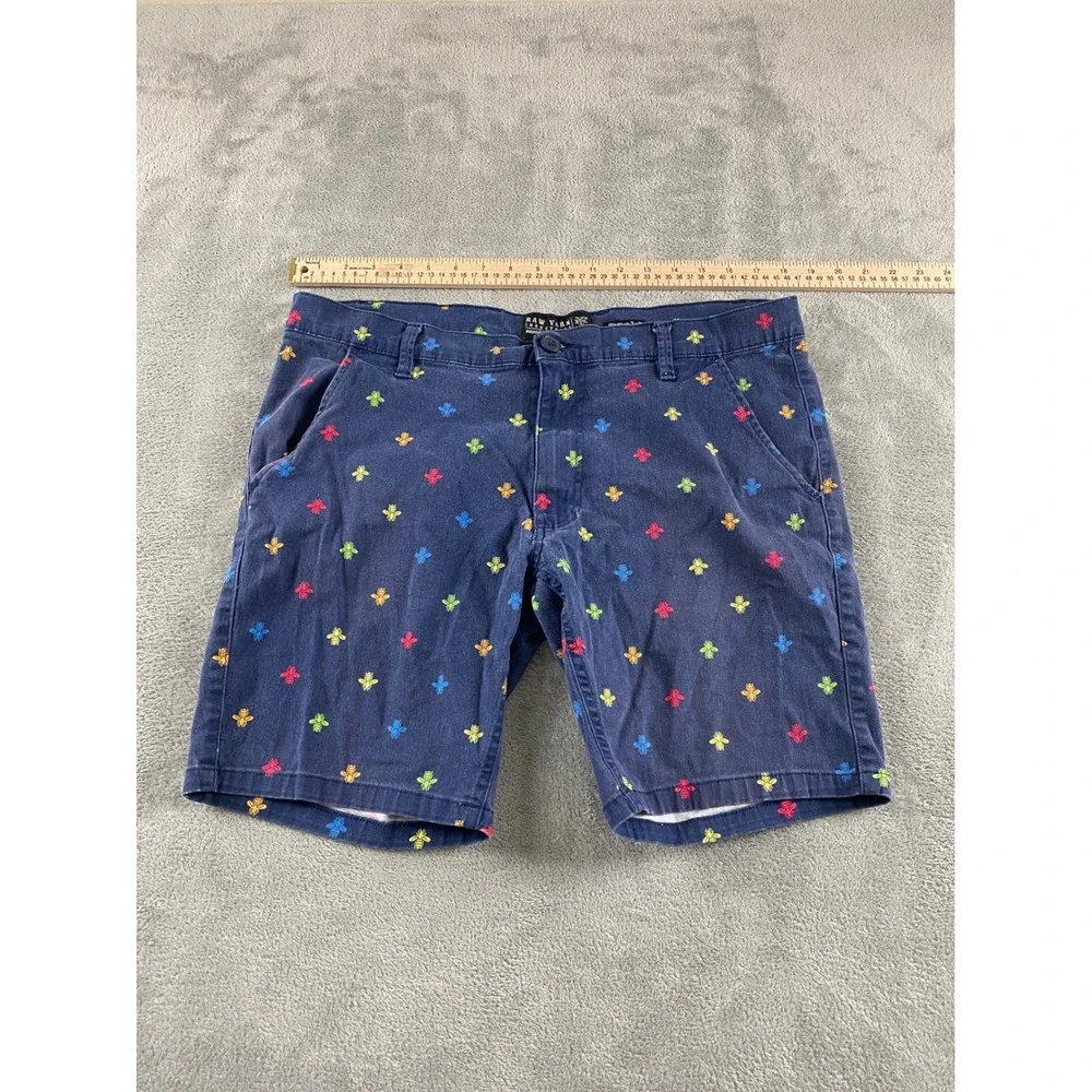 Raw Yarn Industries Mens Navy Blue Multi Color Embroidered Bee Shorts Size 34